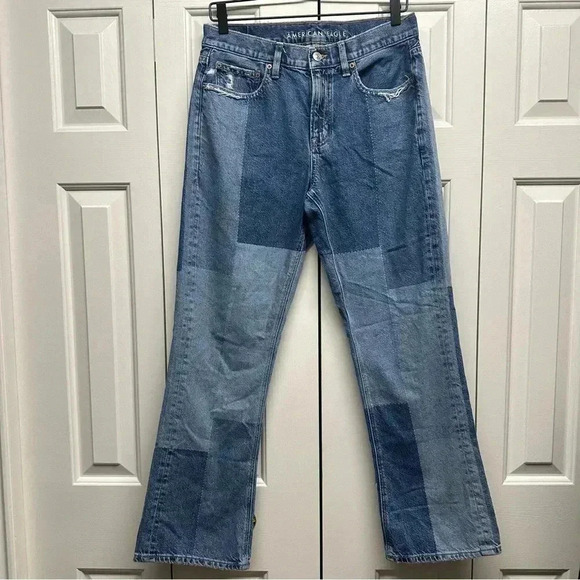 American Eagle 90’s Bootcut Jeans Patchwork Size 6 Short - Picture 1 of 10